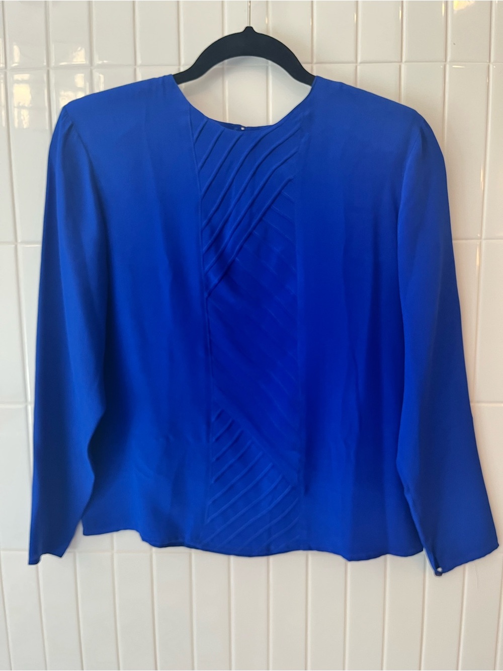 Vintage Jordan 100% Silk Blouse | Cobalt Royal Blue Pintuck Detail